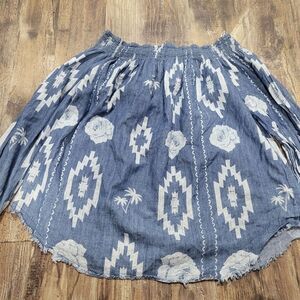 Mac & Me Tribal Women's Blue aztec western Long Sleeve Off-Shoulder Blouse